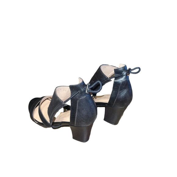 All Black Leather Strappy Heels Sandals - Picture 11 of 16